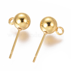 304ステンレススチール製イヤリング部品  カン付き  ボール  18KGP本金メッキ  17x6mm  穴：1.8mm  ピン：0.7mm&nbsp;STAS-F227-18D-G
