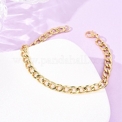304ステンレススチール製キューバンリンクチェーンブレスレット（女性用）  イオンプレーティング（ip）  18KGP本金メッキ  8.27インチ（21cm）&nbsp;BJEW-F527-06G