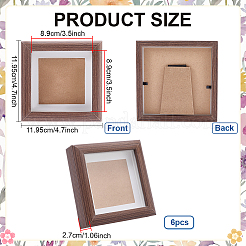 木製フォトフレームスタンド6個  ガラス窓付き  正方形  ココナッツブラウン  119.5x119.5x27mm&nbsp;AJEW-FG0005-80A