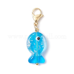 手作りのホイルランプワークの魚ビーズペンダント装飾  合金製カニカン付き  ミックスカラー  36.5mm&nbsp;HJEW-JM04360