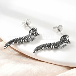 316サージカルステンレススタッドピアス  クリアキュービックジルコニア  昆虫  アンティークシルバー  26.5x5.5mm&nbsp;EJEW-R022-01AS