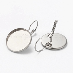 変色しにくい304ステンレススチールフレンチフックピアス金具  カボションカットのフラットラウンドセッティング付き  ステンレス鋼色  30~33.5x21.5mm  ピン：0.8mm  トレイ：20mm&nbsp;STAS-L253-005A-P
