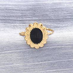 304ステンレススチールエナメルカフリング  花  ゴールドカラー  13x15mm  内径：18mm&nbsp;RJEW-D306-31G