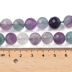 天然石蛍石ビーズ連売り  多面カット  ラウンド  7mm  穴：0.5mm  約34個/連  14.96''（38センチメートル）&nbsp;G-RM250101-S1