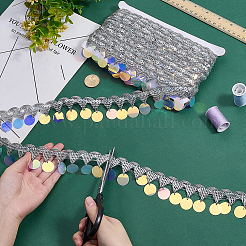 プラスチックと銀線のウェーブリボン  衣服アクセサリー用のスパンコール付き  銀  1-3/4インチ（45mm）  約10.00ヤード（9.14m）/ pc&nbsp;OCOR-WH0105-186
