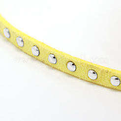 シルバーアルミニウムスタッズフェイクスエードコード  フェイクレース  シャンパンイエロー  5x2mm  約20ヤード/ロール&nbsp;LW-D004-08-S