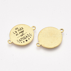 304ステンレススチールリンク  エナメル  単語とフラットラウンド  ゴールドカラー  21.5x16x1mm  穴：1.4mm&nbsp;X-STAS-S079-95-G