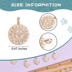 真鍮製チャーム5個  太陽とフラットラウンド  ゴールドカラー  12mm  穴：3mm&nbsp;JX246A