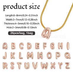 1バッグラックメッキ真鍮ペンダント  文字a~zのチャーム  カドミウムフリー＆鉛フリー  長持ちメッキ  ローズゴールド  6~8x3~7x4~5mm  穴：2~3mm  26個/袋&nbsp;KK-GA0002-59RG