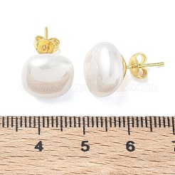 真鍮とABS樹脂製のイミテーションパールスタッドピアス（女性用）  正方形  長持ちメッキ  ラックめっき  鉛フリー＆カドミウムフリー  ゴールドカラー  ホワイト  12x12mm&nbsp;PL-CBA760A-03A-G02