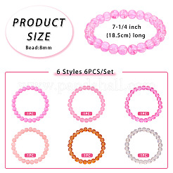 6個 6スタイル 8mmガラスラウンドビーズストレッチブレスレットセット  女性用スタッカブルブレスレット  ピンク  周囲：7-1/4インチ（18.5cm）  1個/スタイル&nbsp;BJEW-TAC0023