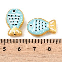 ベーキングペイント、不透明ガラス、エナメルビーズ  手描きビーズ  魚  空色  19x12.5x7mm  穴：1.2mm&nbsp;GL-CBA4370-01C