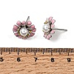 真鍮エナメルスタッドピアス  花  abs樹脂ビーズ  鉛フリー＆カドミウムフリー  ラックめっき  長持ちメッキ  18KGP本金メッキ  ピンク  13.5~14mm&nbsp;KK-CBA8324-27P-01