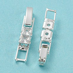 真鍮パヴェクリアキュービックジルコニア時計バンドクラスプ  長持ちメッキ  カドミウムフリー＆鉛フリー  銀  長さ27mm  リンク：23x4.8x4mm  穴：3x4mm  クラスプ：10x3x4mm&nbsp;KK-Q804-26S