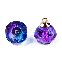 透明スプレー塗装ガラスチャーム  ライトゴールドメッキ真鍮パーツ  ツートン  花  青紫色  14x13x13mm  穴：2mm&nbsp;LS-GLAA-N035-031-G01