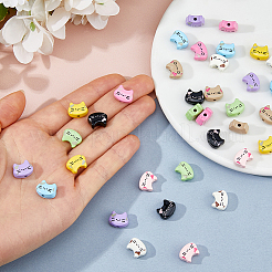 36色スプレープリント合金ビーズ9個  猫の形  ミックスカラー  9.5x12.5x6mm  穴：1.6mm  4個/カラー&nbsp;FIND-FH0017-24