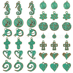 52pcs13スタイルチベットスタイルアロイペンダント  アンティークブロンズ＆グリーングリーン  混合図形  10~25x7~20mm  4個/スタイル&nbsp;FIND-TA0010-81