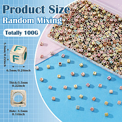 不透明アクリルビーズ 100g  文字付きのキューブ  小麦  5.5x6.5x5.5mm  穴：3.5mm&nbsp;OACR-TA0004-57