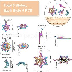 25個5スタイルのレインボーカラー合金ペンダント  太陽とスノーフレークと稲妻と月とダビデの星  5個/スタイル&nbsp;PALLOY-NB0002-07-RS