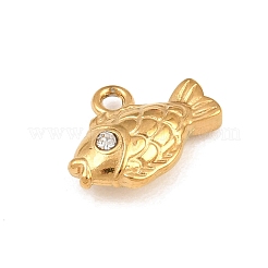 クリスタルラインストーンチャーム付き304ステンレススチール  魚のチャーム  ゴールドカラー  8.5x12x3.5mm  穴：1.3mm&nbsp;SA-CBA8E58-05G