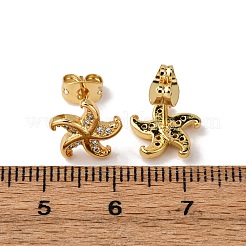 真鍮マイクロペーブクリアキュービックジルコニアスタッドピアス  18KGP本金メッキ  スター  10x10mm&nbsp;EJEW-D328-04G-04
