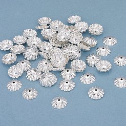 真鍮マルチペタルビーズキャップ  長持ちメッキ  花  銀  10.5x2.5mm  穴：1.2mm&nbsp;KK-K253-19S