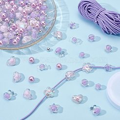 透明なアクリルビーズ  ビーズと模造真珠のアクリル二層ビーズ  穴がない  ラウンド  ライラック  12x12.5x6mm  穴：2.5mm&nbsp;TACR-PH0001-36
