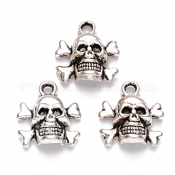 チベット風合金チャーム  スカル  カドミウムフリー＆鉛フリー  アンティークシルバー  14.5x13x4.5mm  穴：1.6mm  約750個/1000g&nbsp;TIBEP-S319-063AS-RS