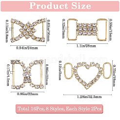 16個 8スタイル 真鍮&合金クリスタルラインストーン靴装飾  DIYローファーシューズ用の靴のバックル  ミックスカラー  19x32.5x3mm  穴：10x4mm  2個/スタイル&nbsp;FIND-GF0007-24