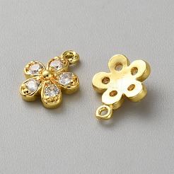 キュービックジルコニアチャーム付き真鍮  花  18KGP本金メッキ  13.5x10.5x3.5mm  穴：1.2mm&nbsp;KK-WH0095-13G