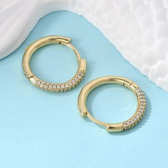 真鍮マイクロペーブキュービックジルコニアハギーフープピアス  長持ちメッキ  リング  透明  18KGP本金メッキ  20x2.5mm  ピン：0.8mm&nbsp;EJEW-K083-36G-B