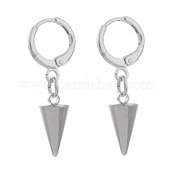 真鍮huggieフープピアス  スパイク/コーン304ステンレススチールペンダント付き  ステンレス鋼色  29.5mm  ピン：0.8mm&nbsp;EJEW-JE04248-01