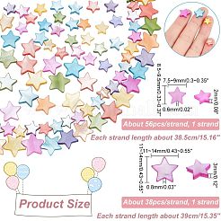 2 連売り 2 スタイル 天然淡水貝ビーズ 連売り  染め  スター  ミックスカラー  7.5~14x8.5~14x2~3mm  穴：0.6~0.8mm  約38~56個/連  15.16~15.35インチ（38.5~39cm）  1連/スタイル&nbsp;SHEL-NB0001-47