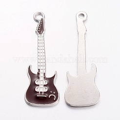 合金エナメルチャーム  ギター  鉛フリー及びカドミウムフリー  コーヒー  プラチナ  約62mm長  18.5 mm幅  2mm  厚い  穴：3mm&nbsp;LS-EA822Y-1