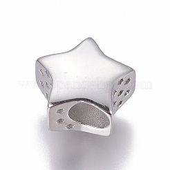 304ステンレススチールヨーロピアンビーズ  大穴ビーズ  ラインストーン付き  スター  ステンレス鋼色  クリスタル  12x13x8mm  穴：4mm&nbsp;STAS-O097-92C