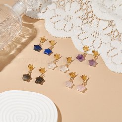 5 ペア 5 スタイル天然混合宝石スター ダングル スタッド イヤリング  女性用304ステンレススチールワイヤーラップジュエリー  ゴールドカラー  35mm  ピン：0.6mm  1ペア/スタイル&nbsp;EJEW-JE05097