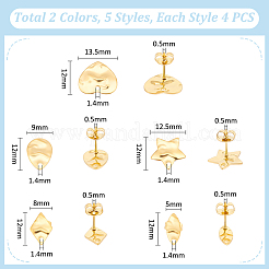 40個 10スタイル 304ステンレススチールスタッドピアス金具  混合図形  12x5~13.5mm  穴：1.4mm  ピン：10.5x0.5mm  4個/スタイル&nbsp;STAS-UN0059-82