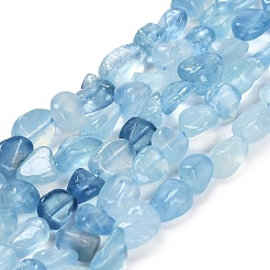 天然石アクアマリンビーズ連売り  ナゲット  タンブルストーン  7.5~14.5x7.5~12x5.5~8.5mm  穴：0.8mm  約37~39個/連  15.75''（40センチメートル）&nbsp;G-P568-C13-01