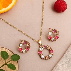 3セット3色のリース合金ラインストーンペンダントネックレス＆スタッドピアスセット  ミックスカラー  ネックレス: 425mm;イヤリング：17mm&nbsp;SJEW-GO0001-06