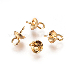 PVD 真空メッキ 304 ステンレス カップ パール ペグ ベイル ピン ペンダント  長持ちメッキ  片穴パーツ用  ゴールドカラー  8x5mm  穴：1.8mm  ピン：0.7mm&nbsp;STAS-I120-54B-G