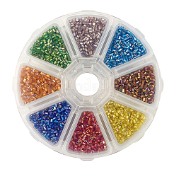 11/0ツーカットラウンド穴ガラスシードビーズ  六角  銀並ぶ  虹メッキ  ミックスカラー  2x2mm  穴：0.5mm&nbsp;SEED-YS0001-01