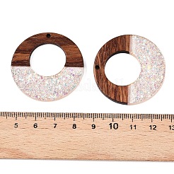 エポキシ樹脂とクルミ材のペンダント  スパンコール付き/スパンコール  フラットラウンド  リネン  37.5x38x3mm  穴：2mm&nbsp;RESI-T057-09D