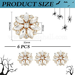 合金ラインストーンカフスボタン6個  ボタンカバー留め具  花  クリスタル  30.5x31x10mm&nbsp;BUTT-MA0001-12G-01