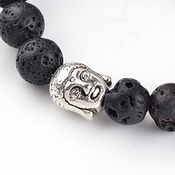 ブッダヘッドナチュラル溶岩ロックビーズストレッチブレスレット  チベットのスタイル合金ビーズで  55mm&nbsp;BJEW-JB02230-03