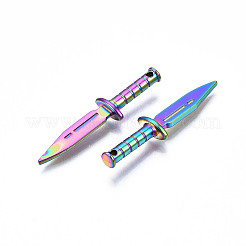レインボーカラーアロイペンダント  カドミウムフリー＆鉛フリー  剣  39x9.5x4.5mm  穴：1.2mm&nbsp;X-PALLOY-N156-210