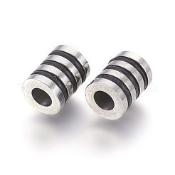 304ステンレススチールヨーロピアンビーズ  大穴ビーズ  プラスチック付き  溝付き柱  ステンレス鋼色  10x8mm  穴：4mm&nbsp;STAS-E454-45AS