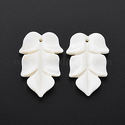 天然淡水シェルビーズ  染色されていない  葉  フローラルホワイト  34.5~36x22.5~23.5x5mm  穴：1.6~1.8mm&nbsp;SHEL-S276-156