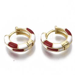 真鍮huggieフープピアス  ツートンエナメル付き  18KGP本金メッキ  ファイヤーブリック  16x16.5x5mm  ピン：1x1mm&nbsp;EJEW-S209-06D