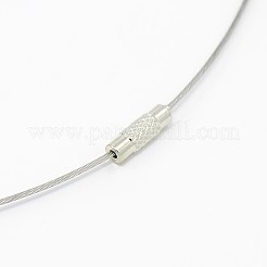 201ステンレスワイヤーネックレスコード  DIYのジュエリーには素敵な  真鍮製ネジ式クラスプ付き  銀  17.5インチ  1mm  クラスプ：12x4mm&nbsp;TWIR-SW001-5