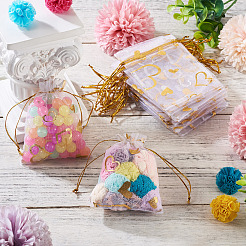 ハートプリントオーガンジーバッグ50個  結婚披露宴のクリスマスのお菓子袋のためのジュエリーギフトメッシュポーチ  結婚式の好意バッグ  好意バッグ  ギフトバッグ  長方形  透明  9x7cm&nbsp;OP-TADJ0001-01H